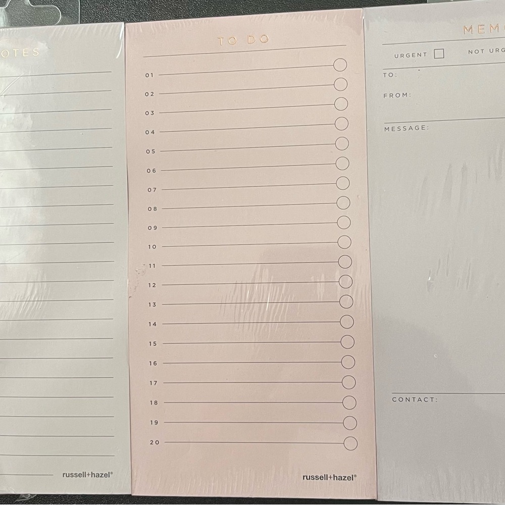 Russell & Hazel 3pcs Office Set. Memo Pad, Notes & To Do